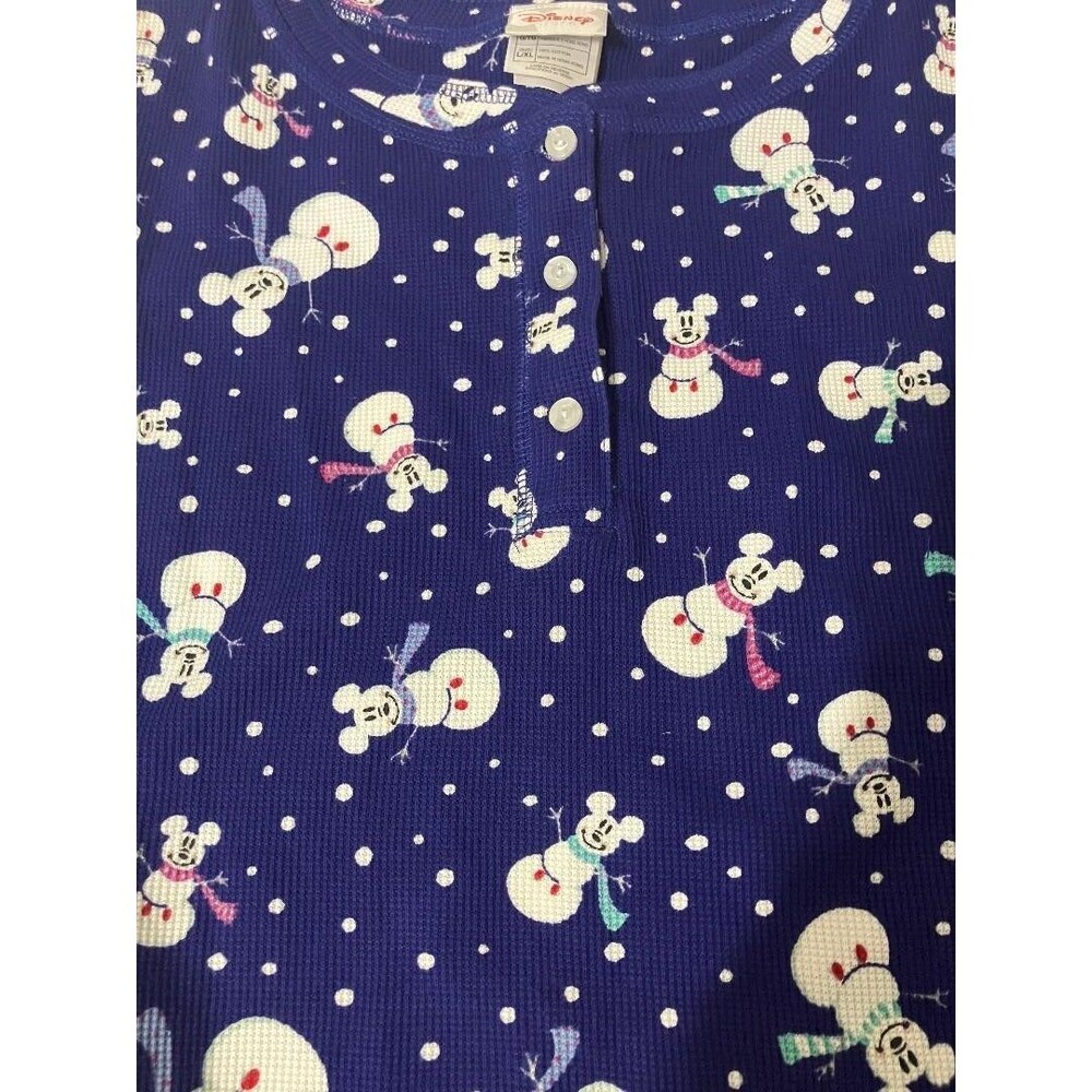 Disney Store Women’s  L/XL Blue Thermal Mickey Mouse Snowman Pajama Top Only NWT - Picture 4 of 6